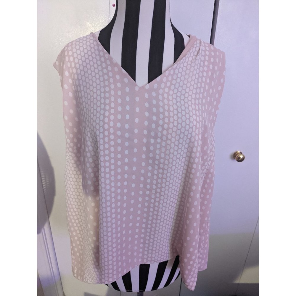 T TAHARI Pink Polka Dot V-Neck Shell Tank 3X NWT